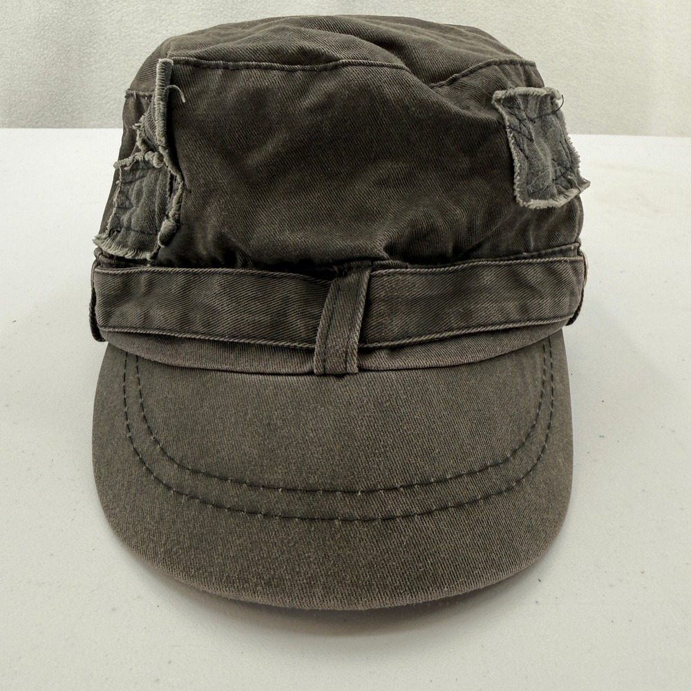Cadet Hat Mens Large Gray BlackDistressed Military Patch Cap